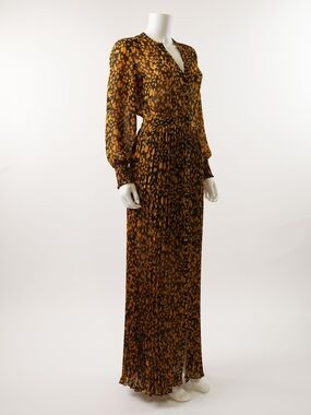 Ba&sh Lisi Pleated Crepe Maxi Shirtdress Saffron Yellow Black Size 1 / US S